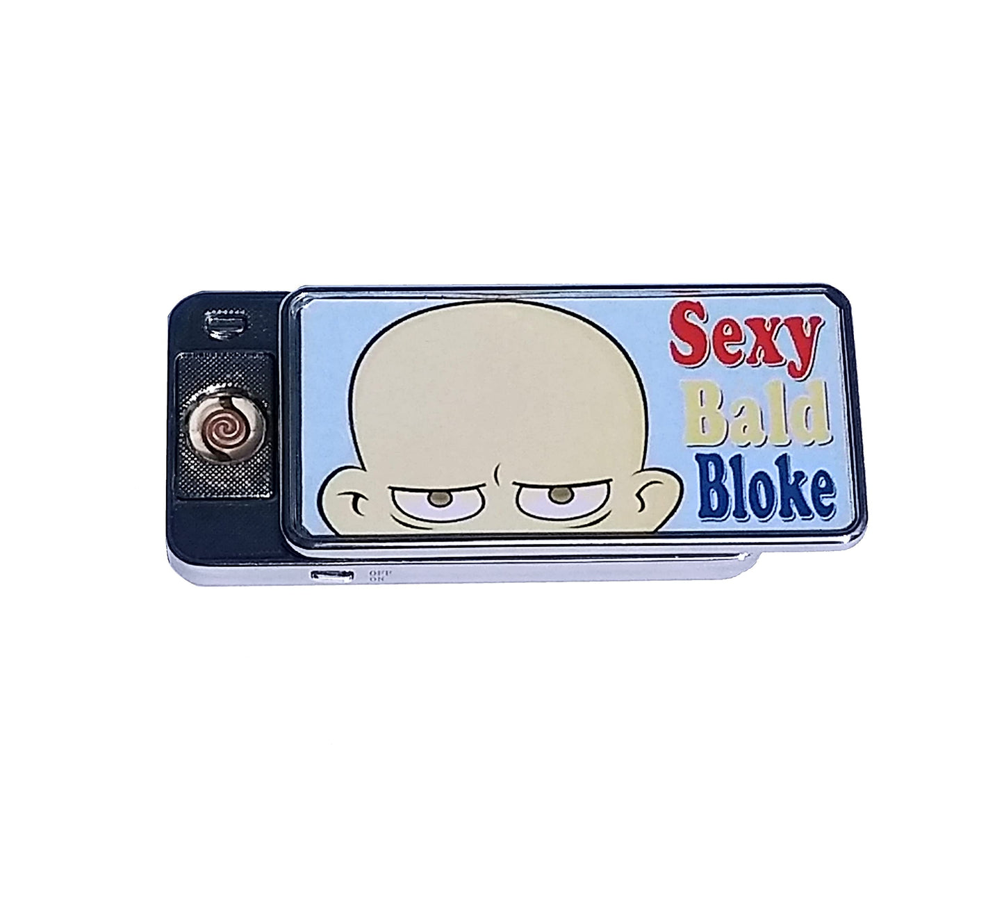 Sexy Bald Bloke Rechargeable Gift Boxed Silver Metal USB Lighter