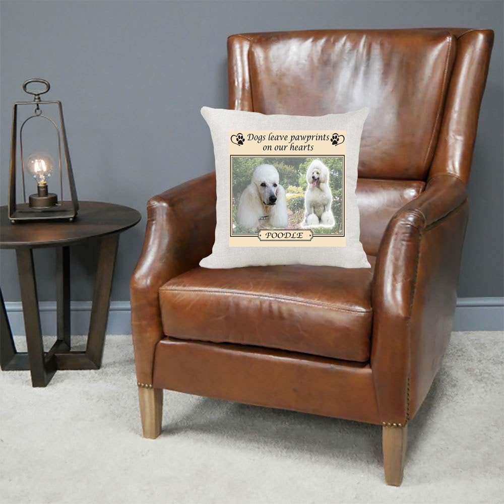 White Poodle Dogs Leave Pawprints on our Hearts Country Canvas Style Cushion Cover Gift