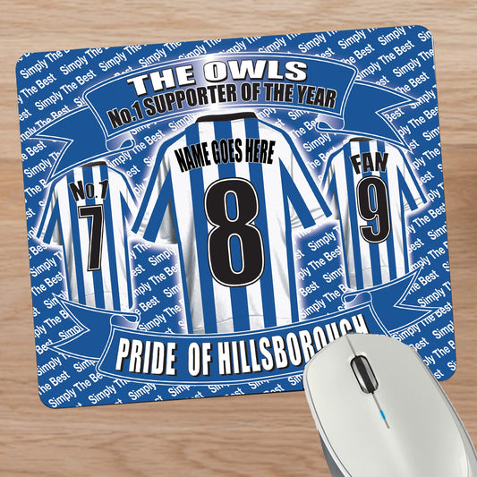 Sheff Wed Personalised Football Shirt Mouse Mat Gift