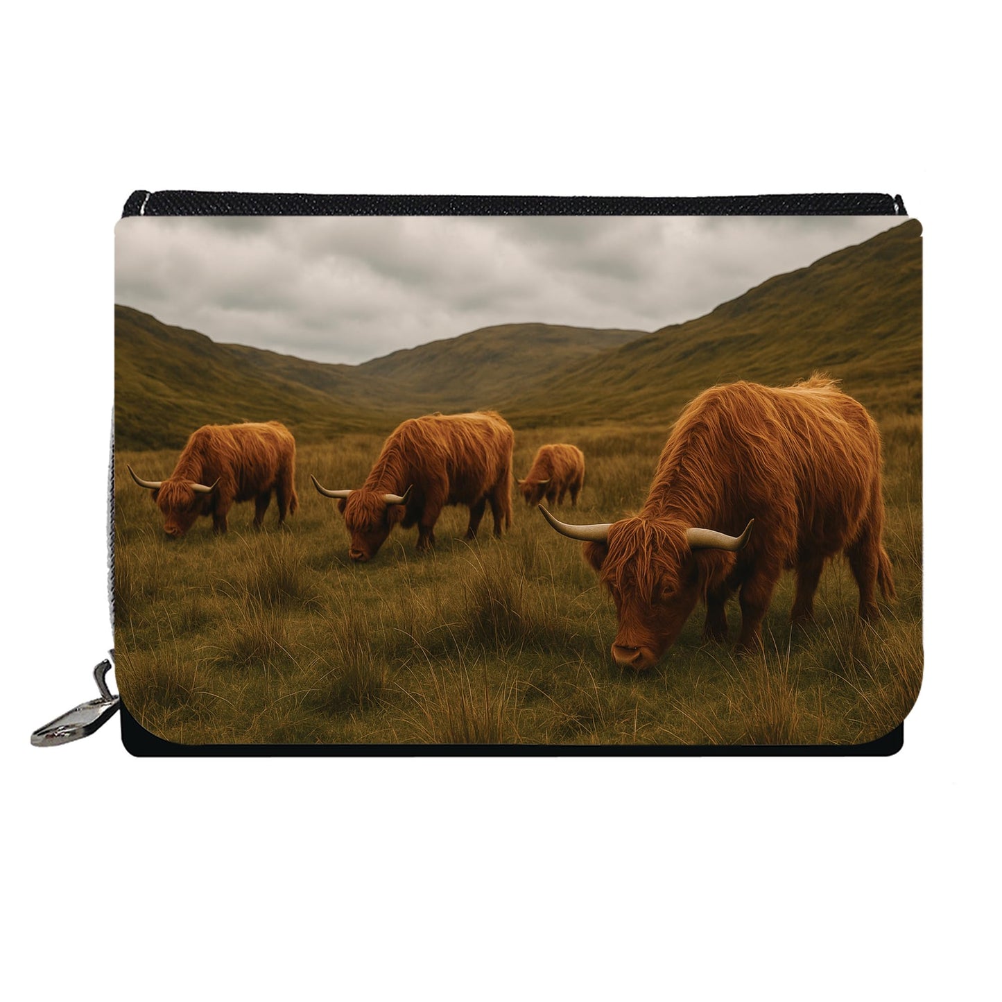 Scottish Highland Cow Purse – Cute Zip Purse with Rustic Cow Print | Compact Coin & Card Holder for Women | Farm Animal Gift with Highland Style
