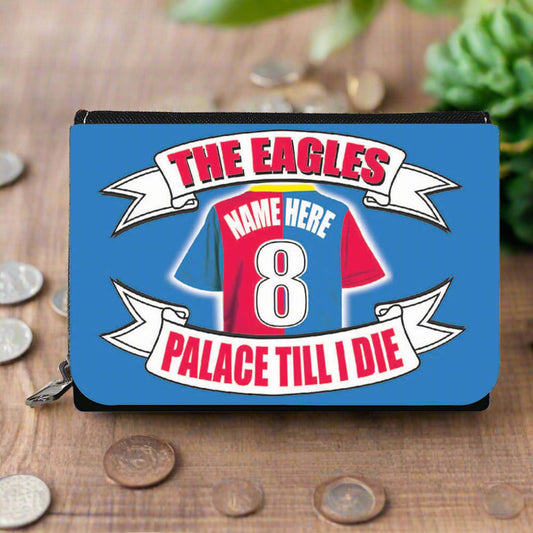 Blue pouch with red and white text and graphics on a white background