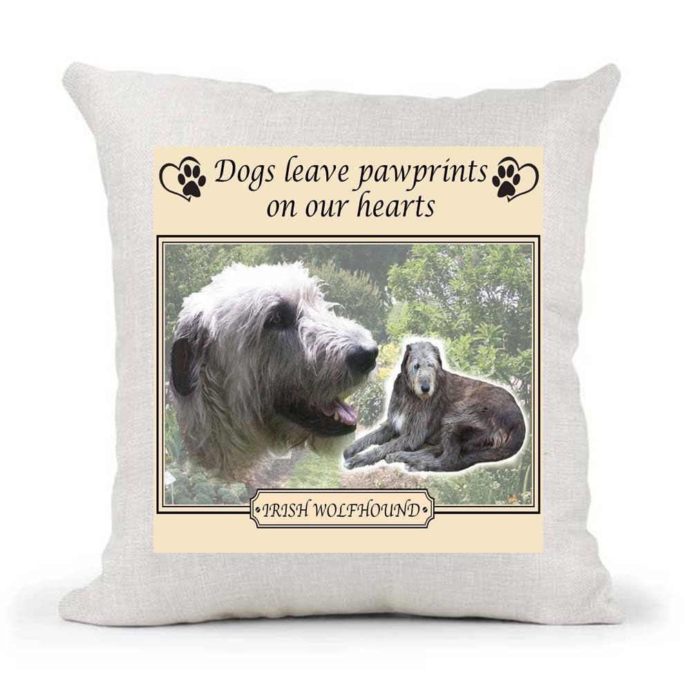 Irish Wolfhound Dogs Leave Pawprints on our Hearts Country Canvas Cushion Cover Gift
