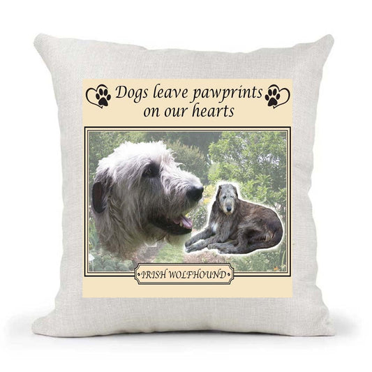 Irish Wolfhound Dogs Leave Pawprints on our Hearts Country Canvas Cushion Cover Gift