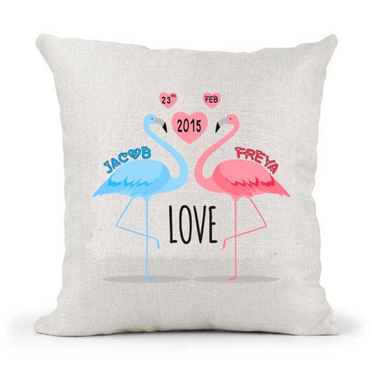 Cute Male Female Gay Straight Couple Flamingo Valentines Day Anniversary Personalised Country Canvas Cushion Cover Gift