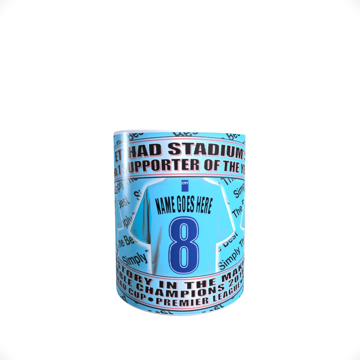Manchester Blues Football Team Shirt Personalised Mug Gift with Chocolate Footballs