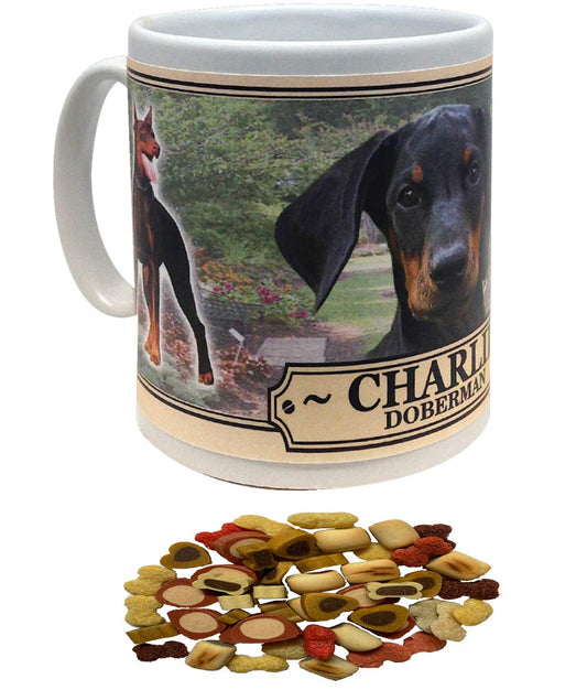 Doberman Personalised Dog Breed Gift Mug with Treats