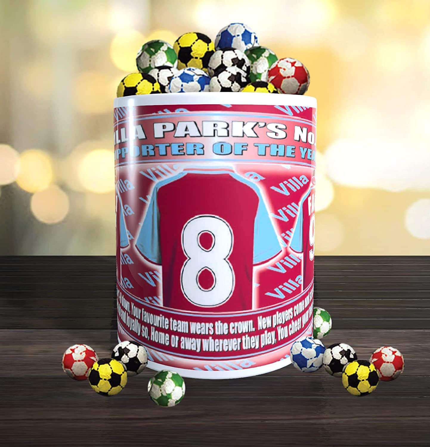 The Villa Football Shirt Mug Team-Aston Gift with Chocolate Footballs