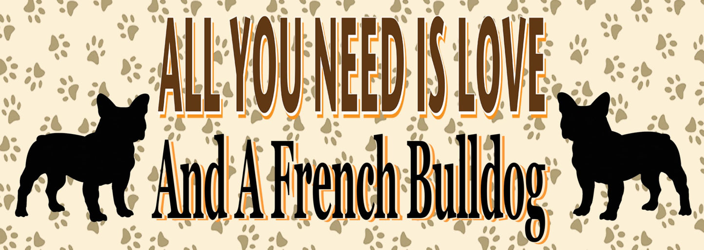 French Bulldog Water Bottle - All You Need Is Love - Silver Aluminium - Two Lids - Unisex Gift