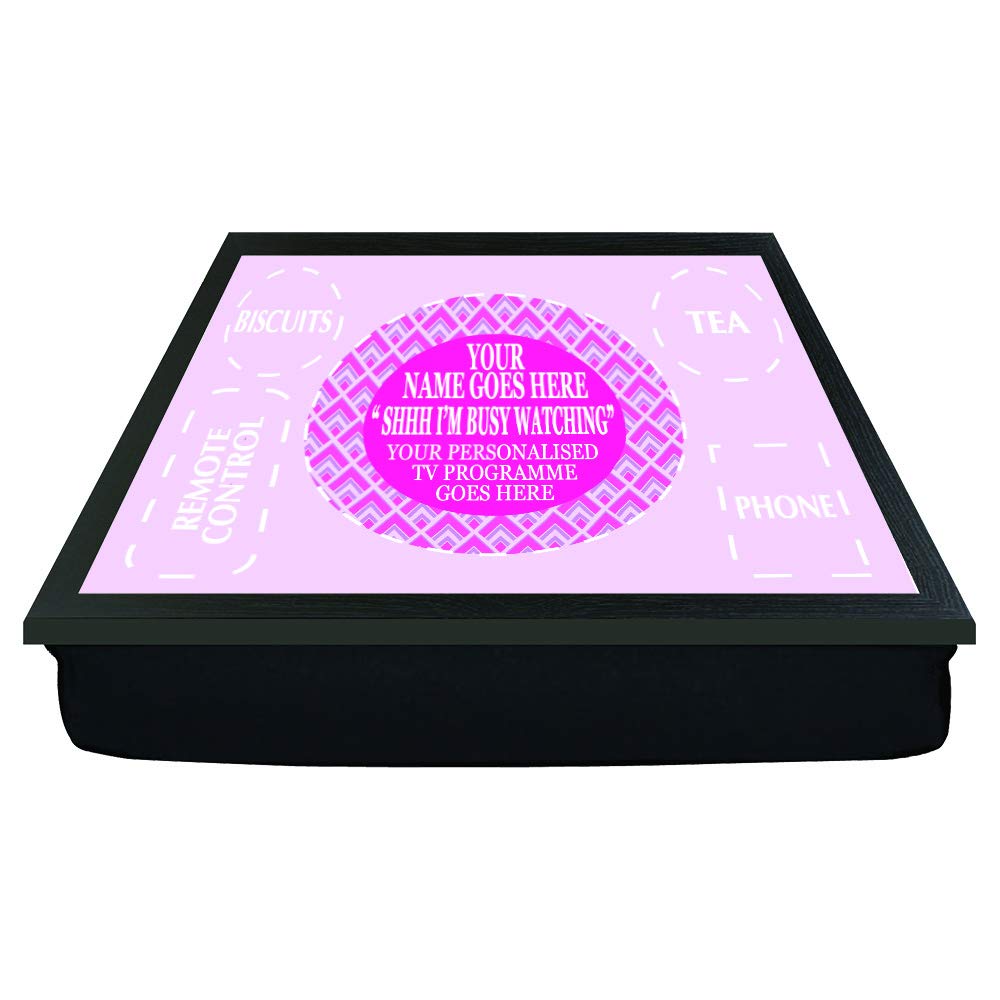 Shhh! I'm watching personalised TV female/male gift tea lap tray (PINK)