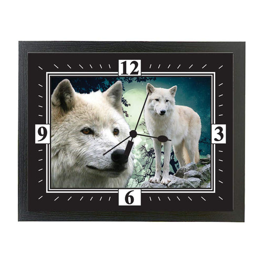 White wolf on rocks Framed Clock Gift