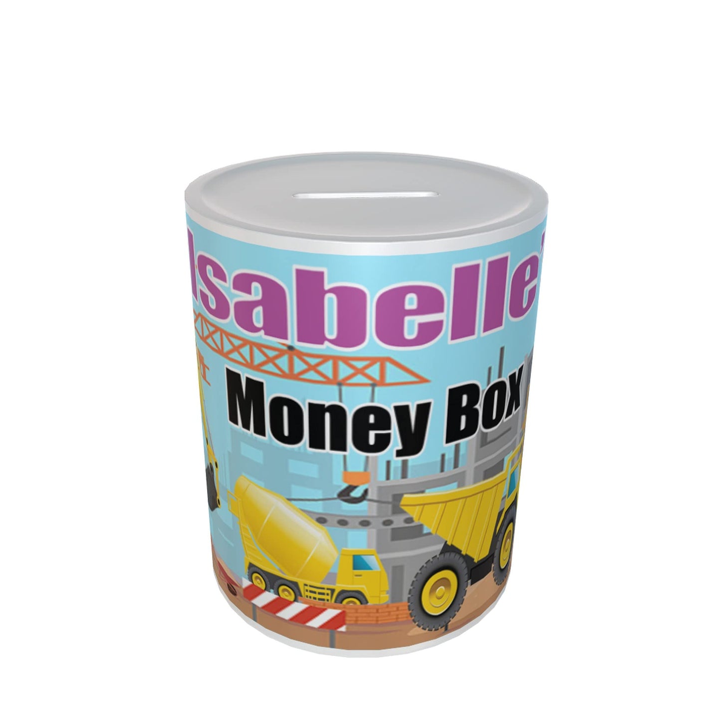 Personalised Kids Digger & Dumper Truck Ceramic Piggy Bank Money Box Gift