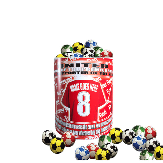 Manchester Reds Personalised Football Shirt Mug Gift with Chocolate Footballs