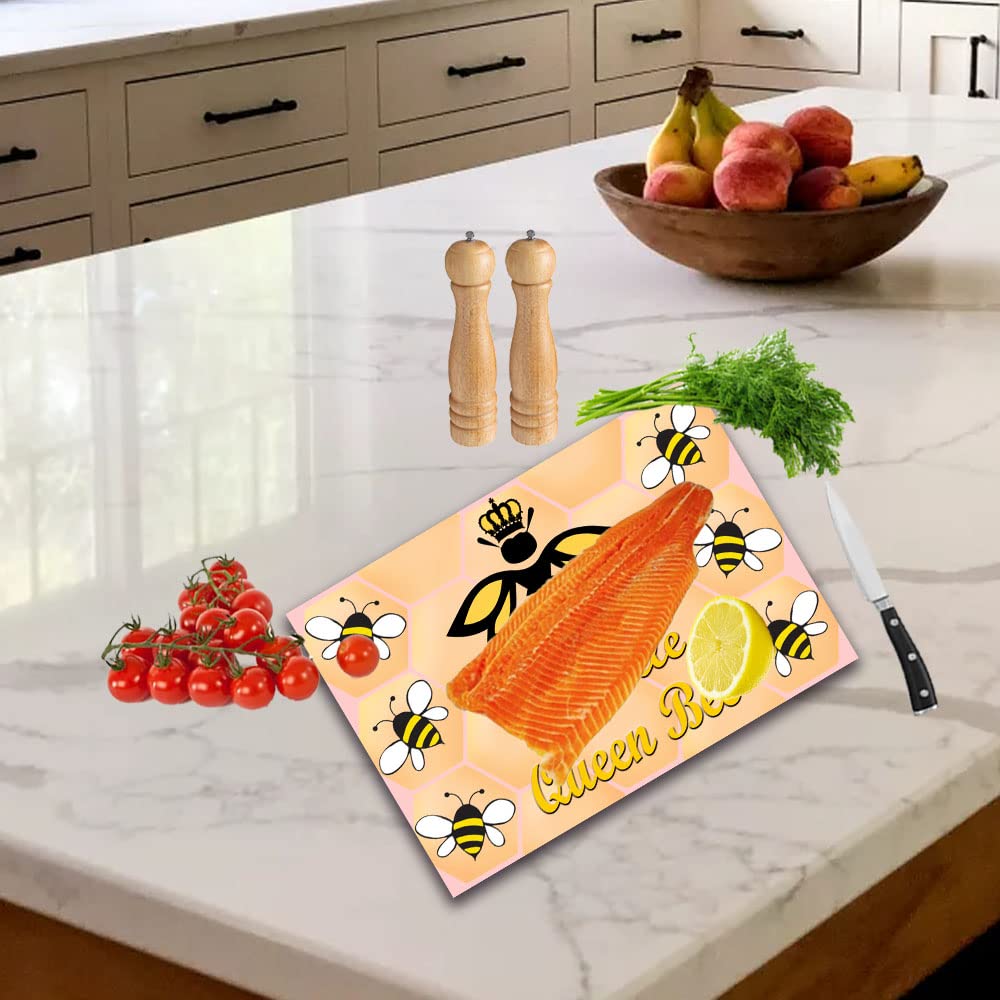 Queen Bee Honeycomb Design Personalised Toughened Glass Heat Resistant Worktop Saver Cutting and Chopping Board Gift