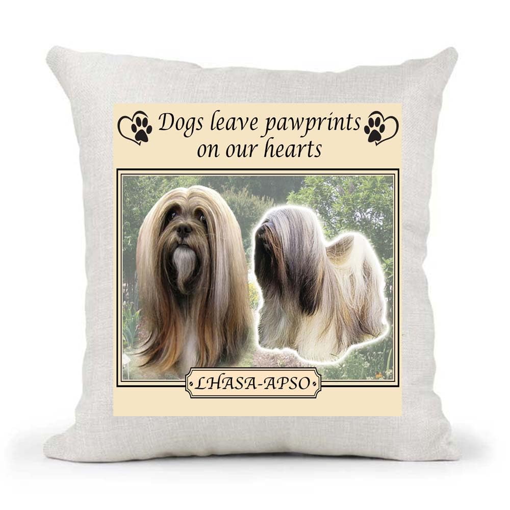 Lhasa Apso Dogs Leave Pawprints on our Hearts Country Canvas Style Cushion Cover Gift
