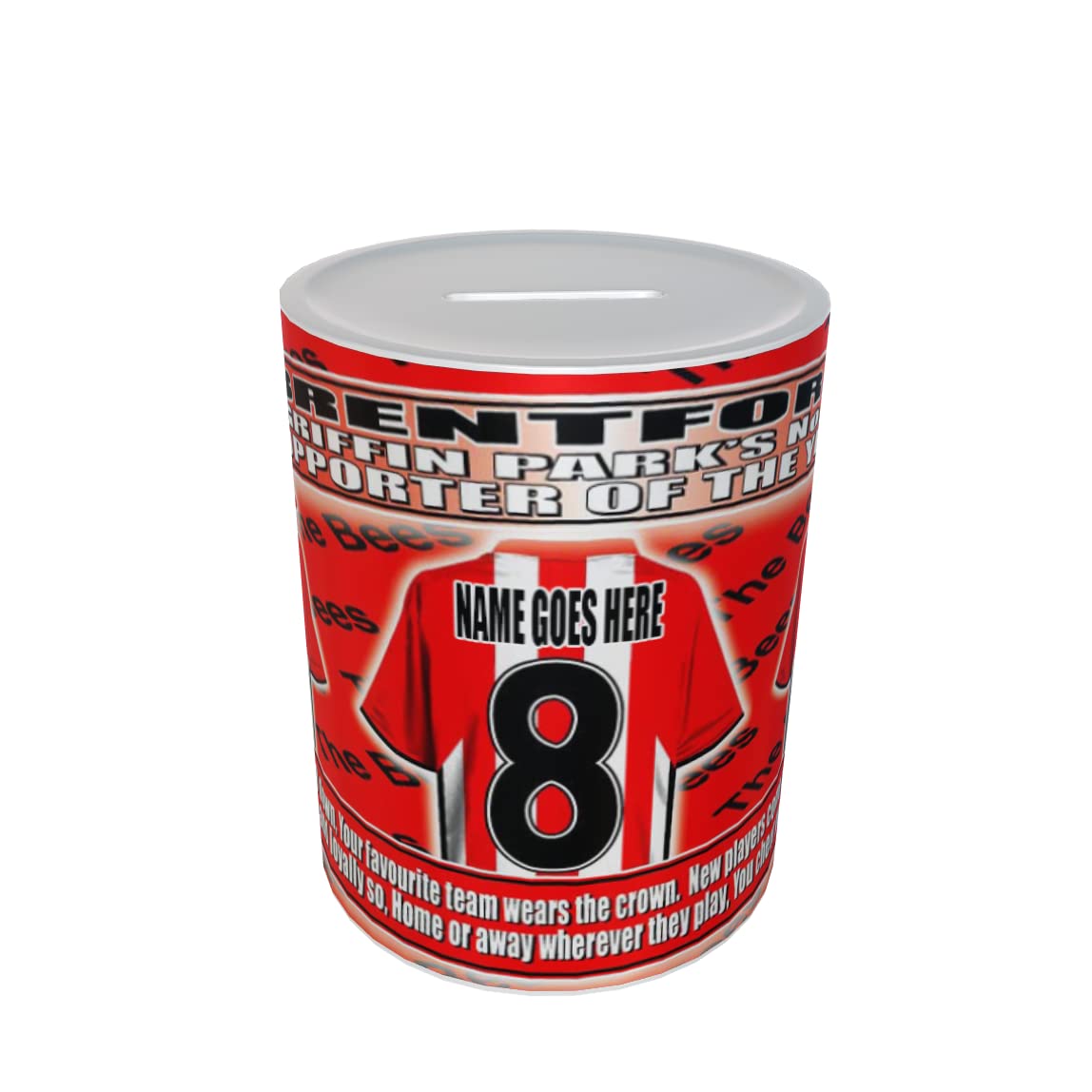 Brentford Football Shirt Personalised Ceramic Money Box Gift