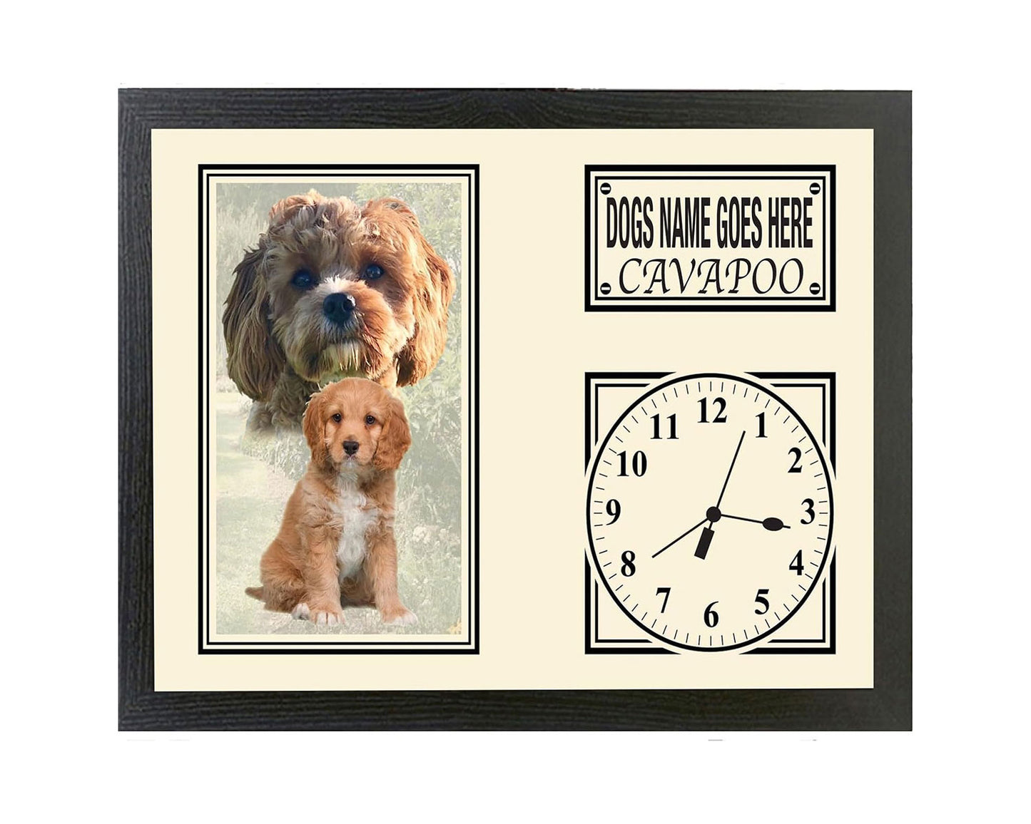 Cavapoo Personalised with Your Dog's Name Dog Breed A4 cream black Wall mounted Kitchen Bedroom Gift Clock