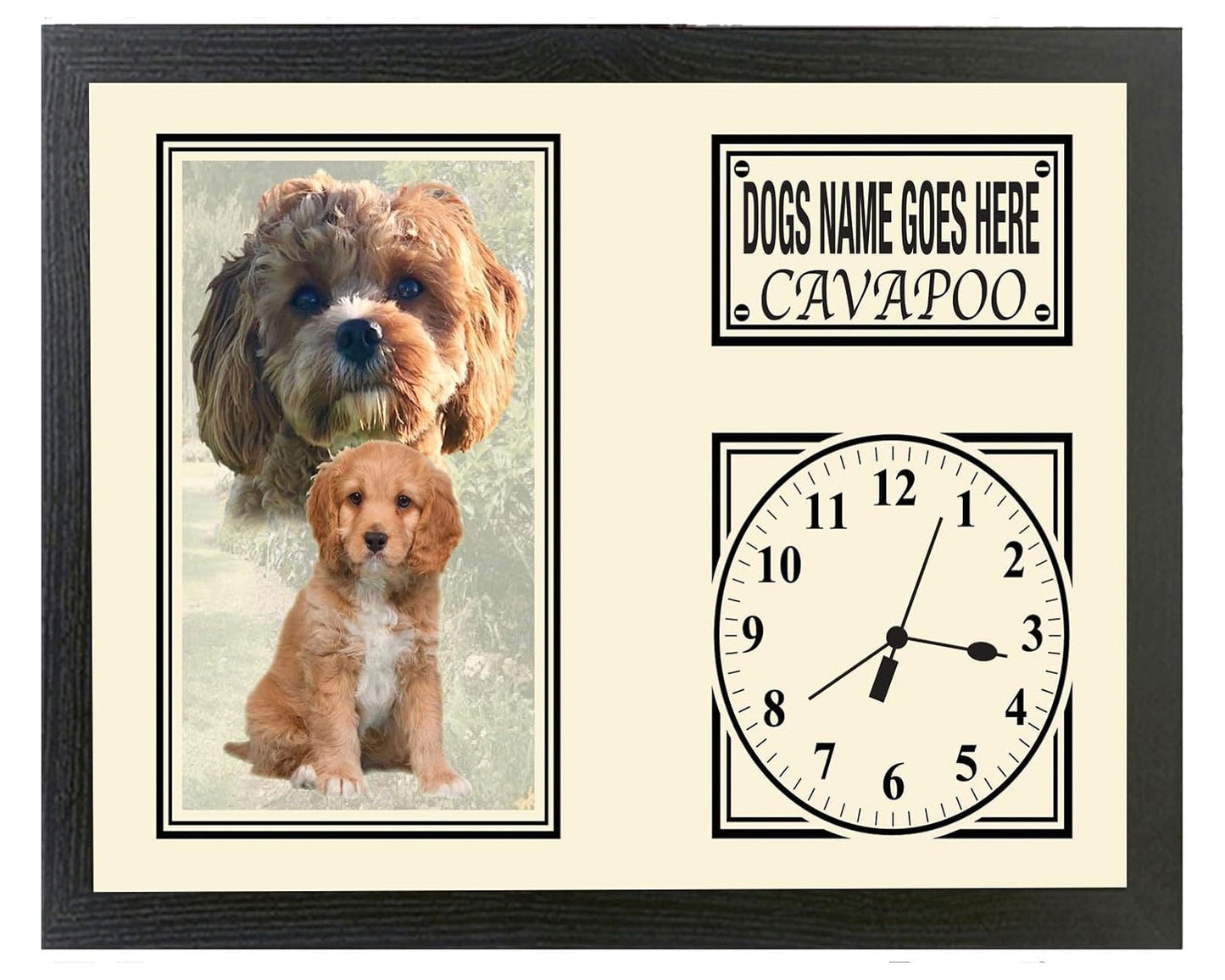 Cavapoo Personalised with Your Dog's Name Dog Breed A4 cream black Wall mounted Kitchen Bedroom Gift Clock