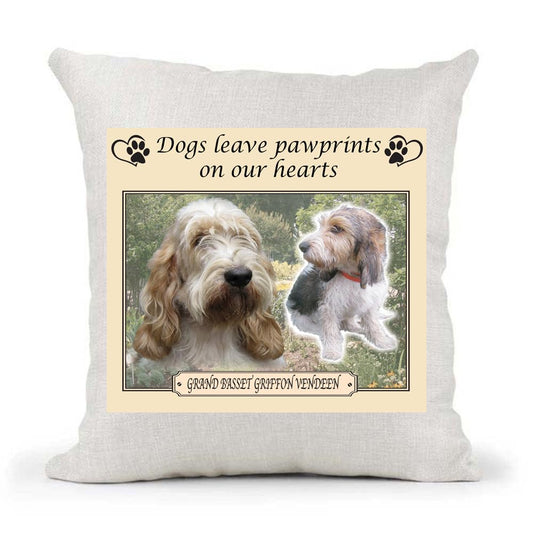 Grand Basset Griffon Vendeen Dogs Leave Pawprints on our Hearts Country Canvas Style Cushion Cover Gift