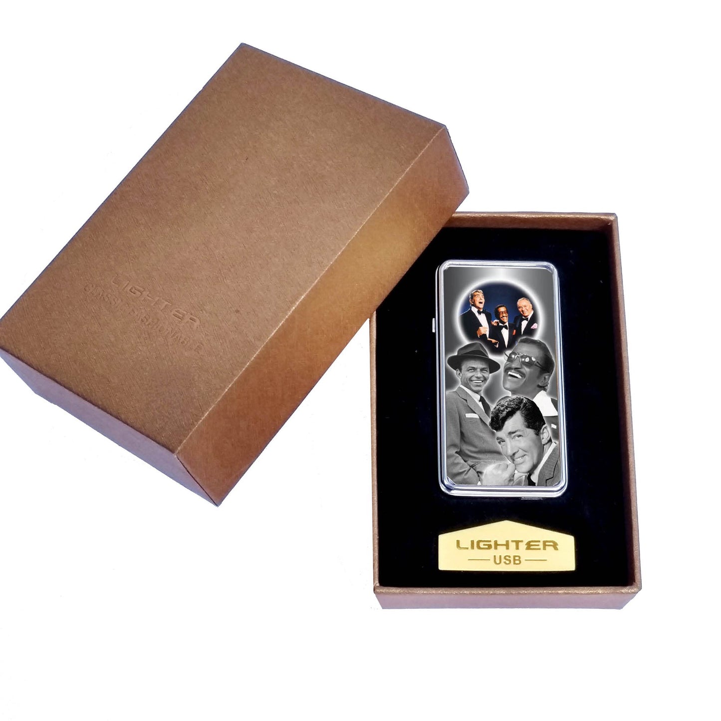 50s Crooners Icon Rechargeable Gift Boxed Silver Metal USB Lighter Stars-RatPack