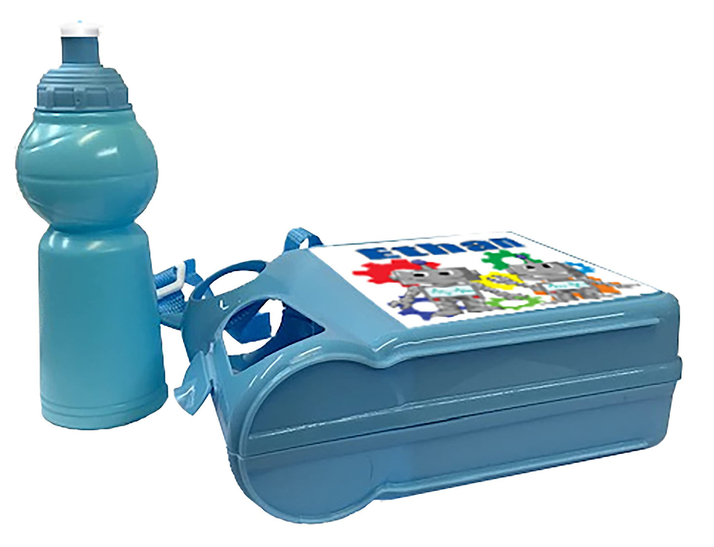 Personalised Robot Plastic Lunch Box and Water Bottle Back to School Gift Set