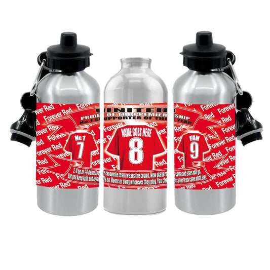 Manchester Reds Personalised Football Shirt Silver Aluminium Two Lid Unisex Water Bottle Gift Team-Manchester-United