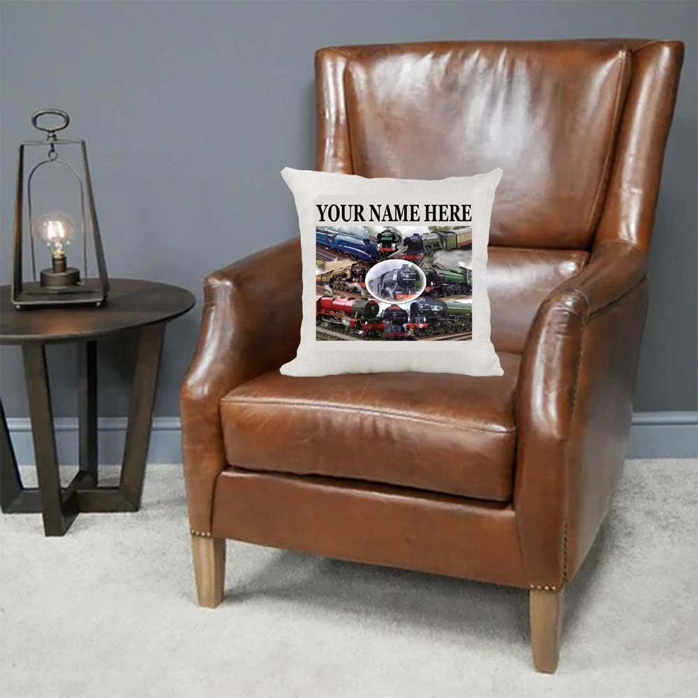 Classic Steam Locomotive Train Personalised Country Canvas Cushion Cover Gift