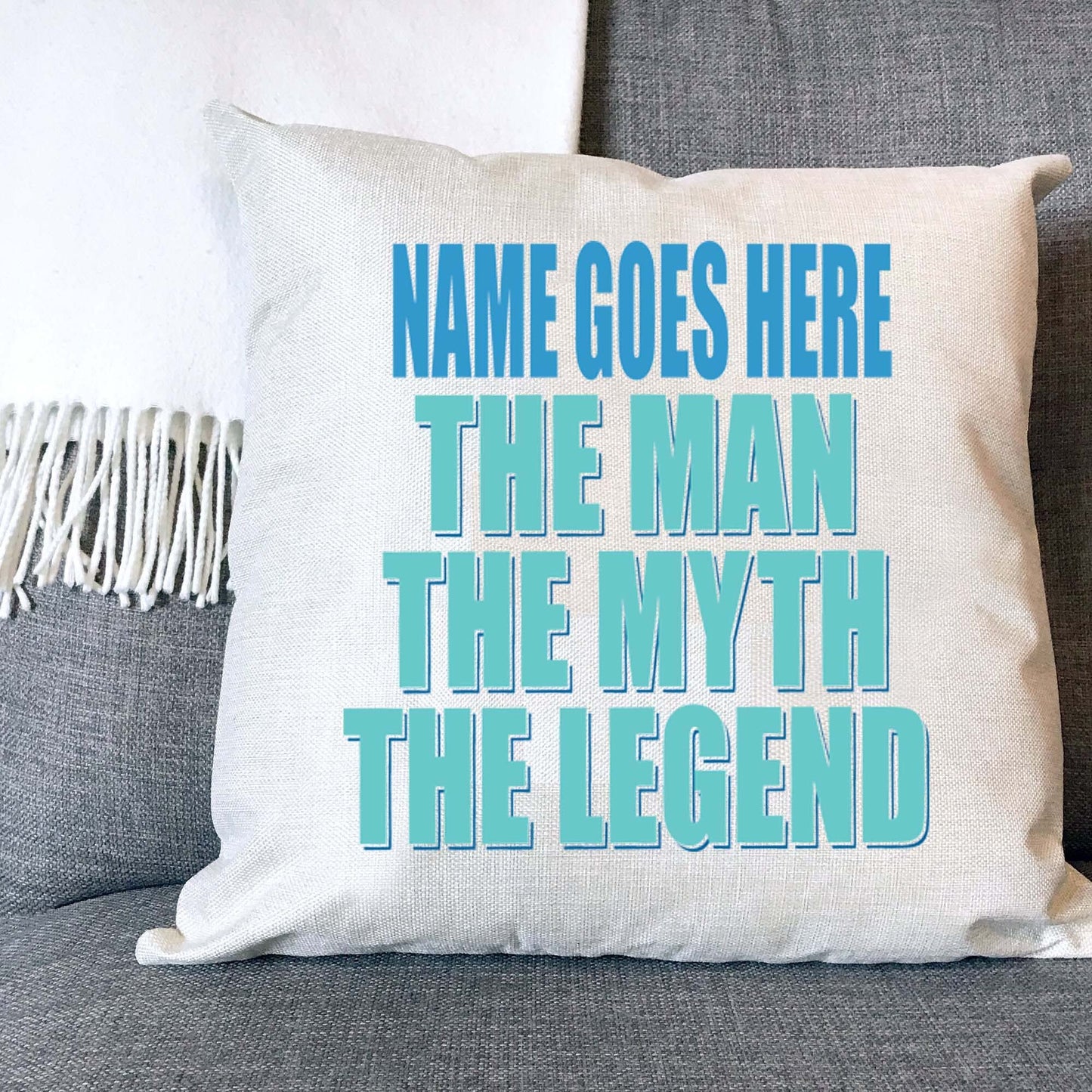 The Man The Myth The Legend Personalised Naturally Woven Linen Style Cushion Cover Pillow Gift