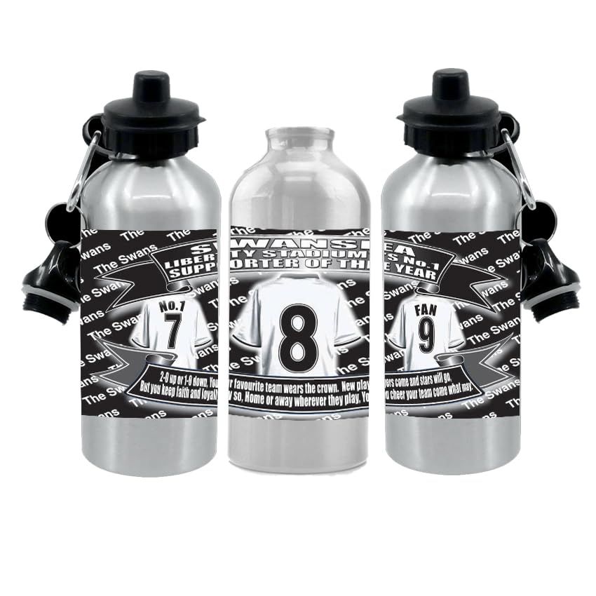 Swansea Football Shirt Silver Aluminium Two Lid Unisex Water Bottle Gift