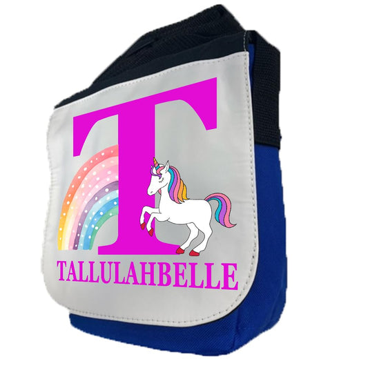 Kids Childrens Personalised Rainbow Unicorn School Messenger Bag