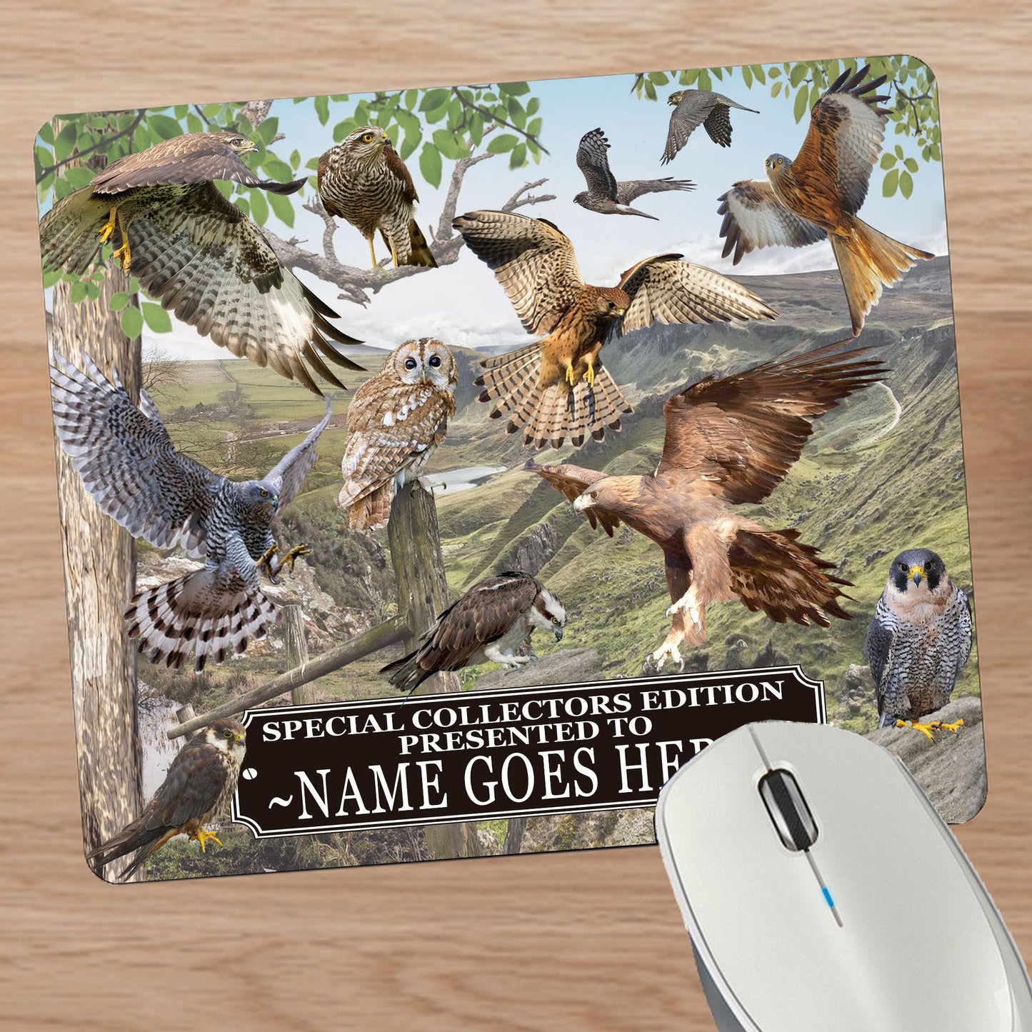 British Bird Of Prey Personalised Mouse Mat Gift