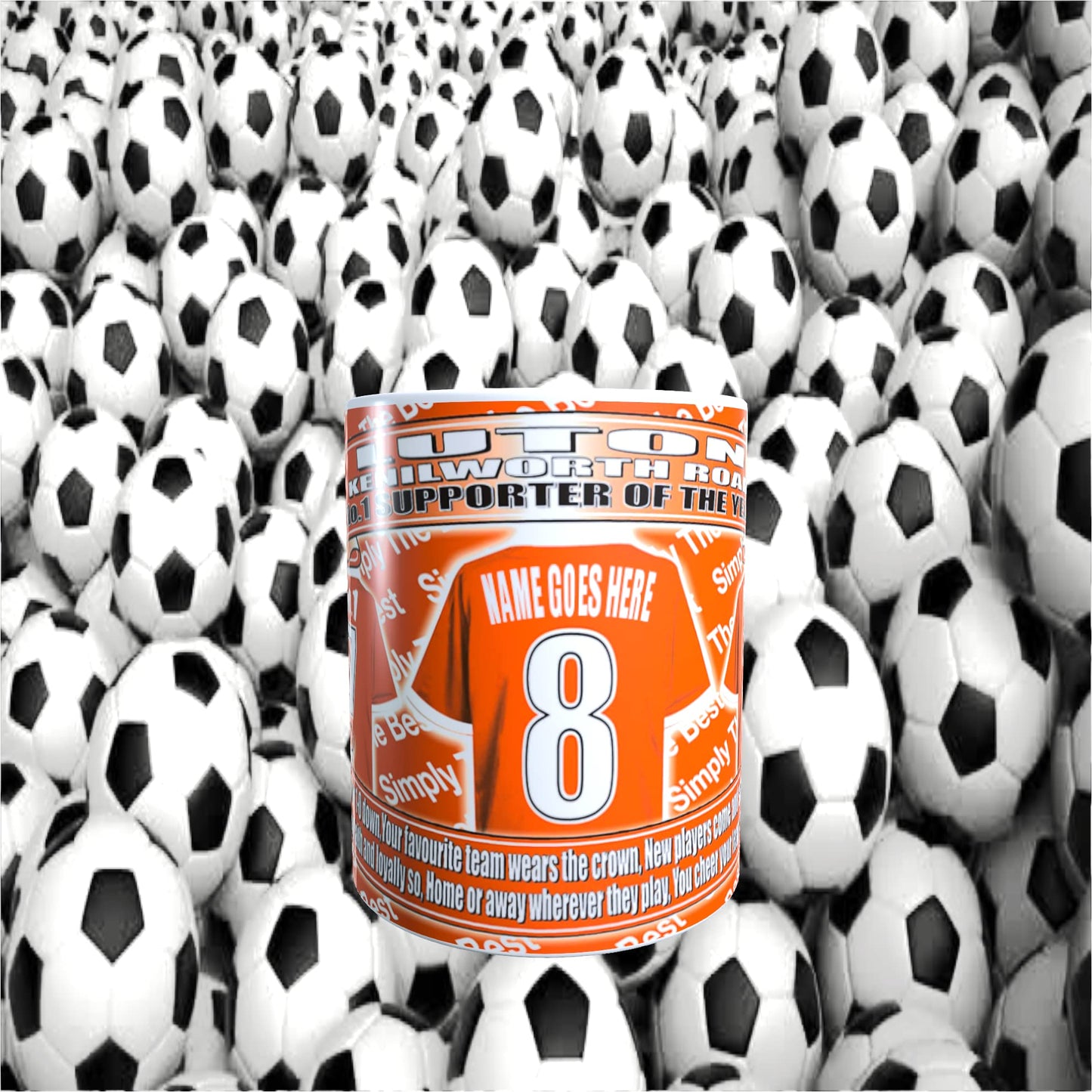 Luton Football Team Shirt Personalised Mug Gift with Chocolate Footballs