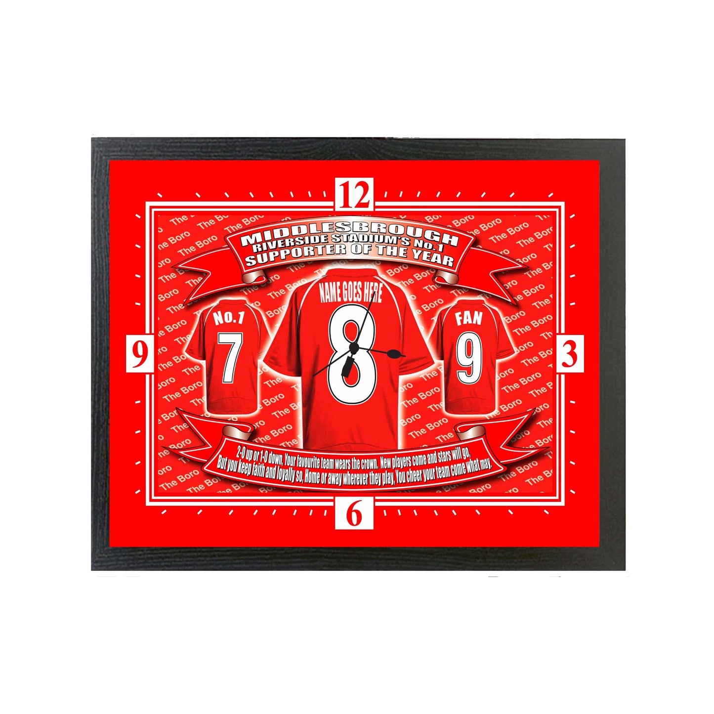 Middlesbrough Football Shirt Personalised Clock Gift Present