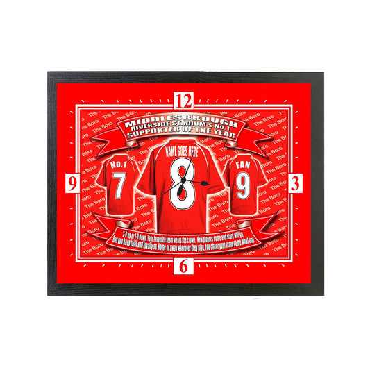 Middlesbrough Football Shirt Personalised Clock Gift Present