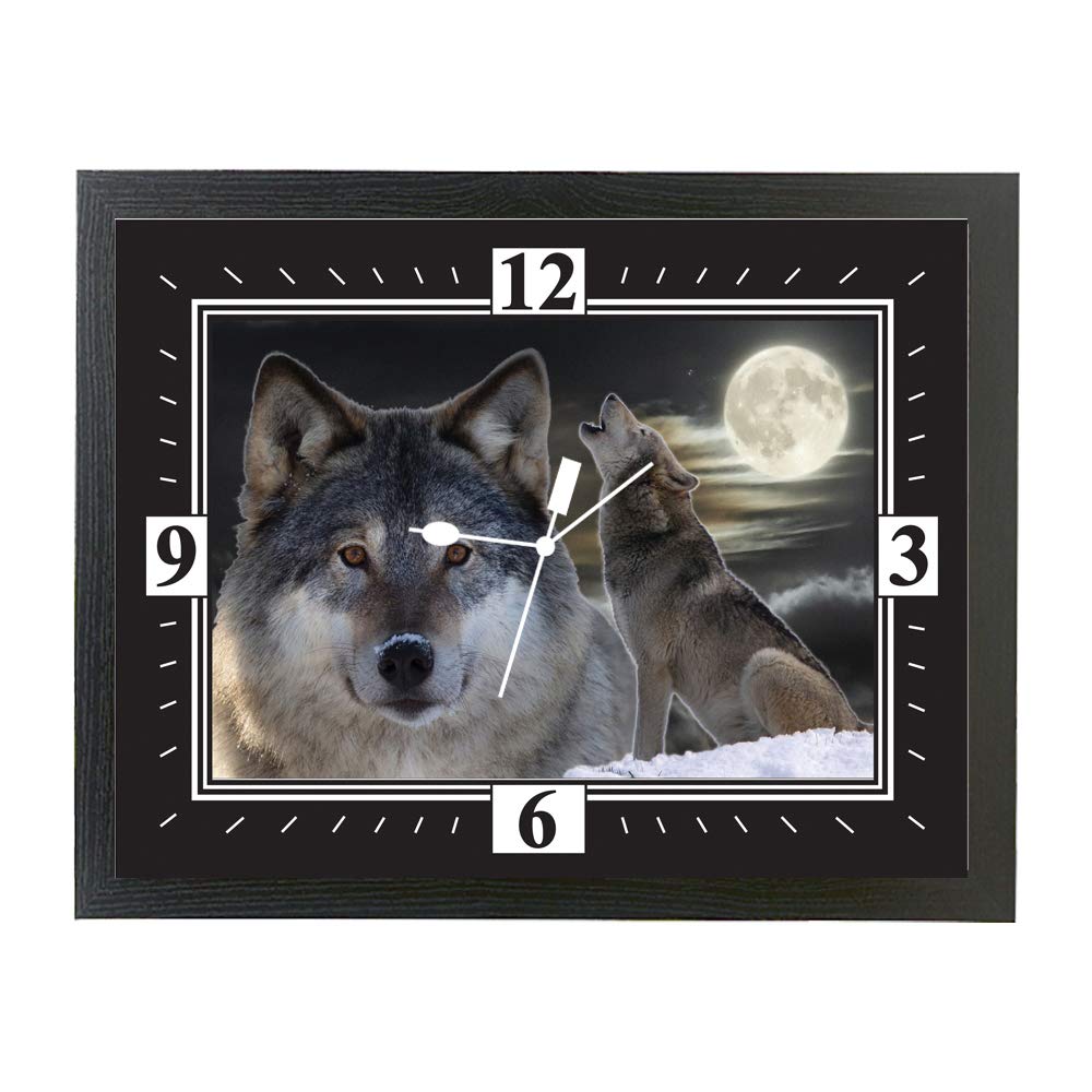 Grey and Black snow wolf howling Framed Clock Gift