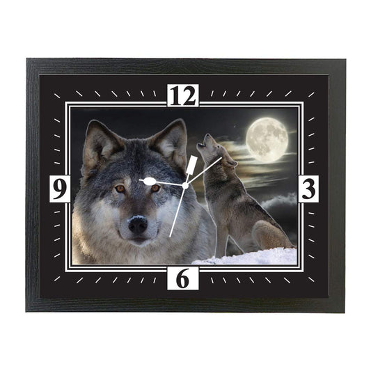 Grey and Black snow wolf howling Framed Clock Gift