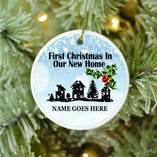 First Christmas in your New Home Personalised Keepsake Hanging Tree Decoration With Double Sided Personalisation, White, 7 x 7cm