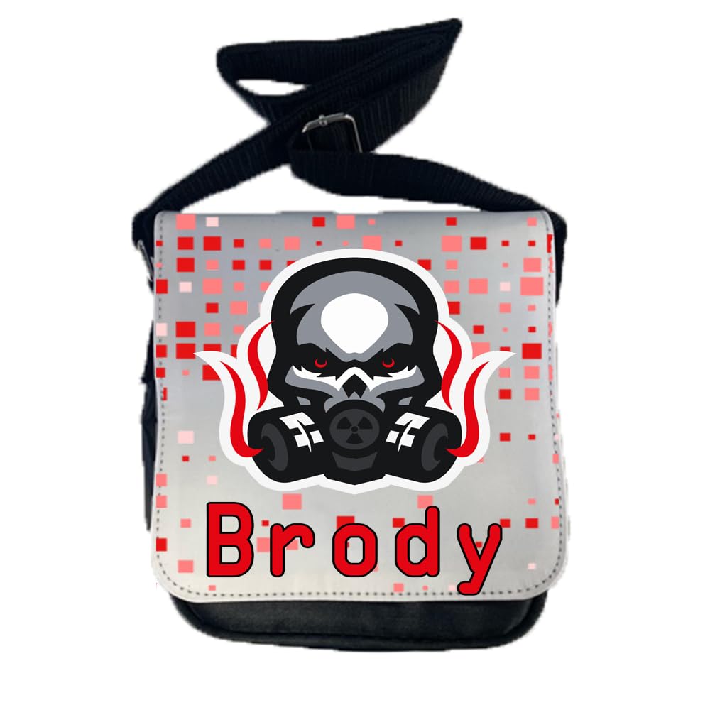 Kids Childrens Personalised Skull Gas Mask School Messenger Bag