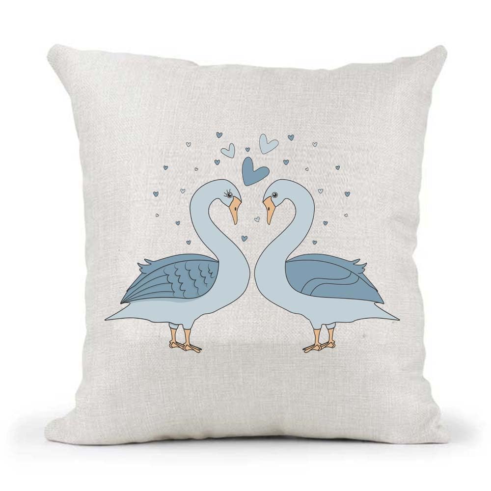 Cute Male Female Couple Gay Straight Non-Binary Queer Lesbian Bisexual Pansexual Swans Valentines Day Anniversary Country Canvas Style Cushion Cover Gift