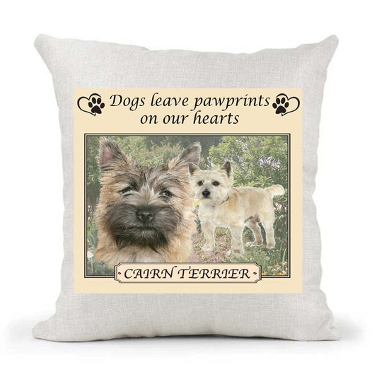 Cairn Terrier Dogs Leave Pawprints on our Hearts Country Canvas Style Cushion Cover Gift