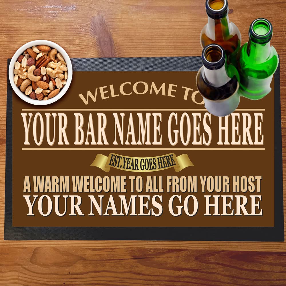 Welcome Bar Mat Runner with Non- Slip Rubber Back and Personalised Name with Home, Pub, Coffee Shop, Venue, Garden, Bar Gift