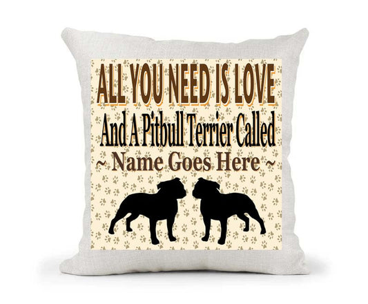 All You Need Is Love And A Pitbull Terrier Personalised Country Canvas Style Cushion Cover Gift