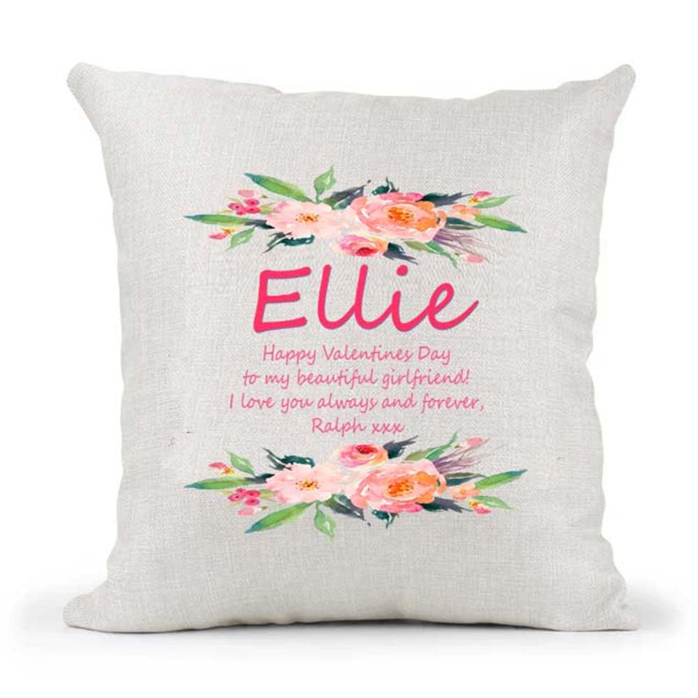 Personalised Floral Name & Message Wedding Anniversary Valentines Mother's Day Birthday Country Canvas Cushion Cover Gift