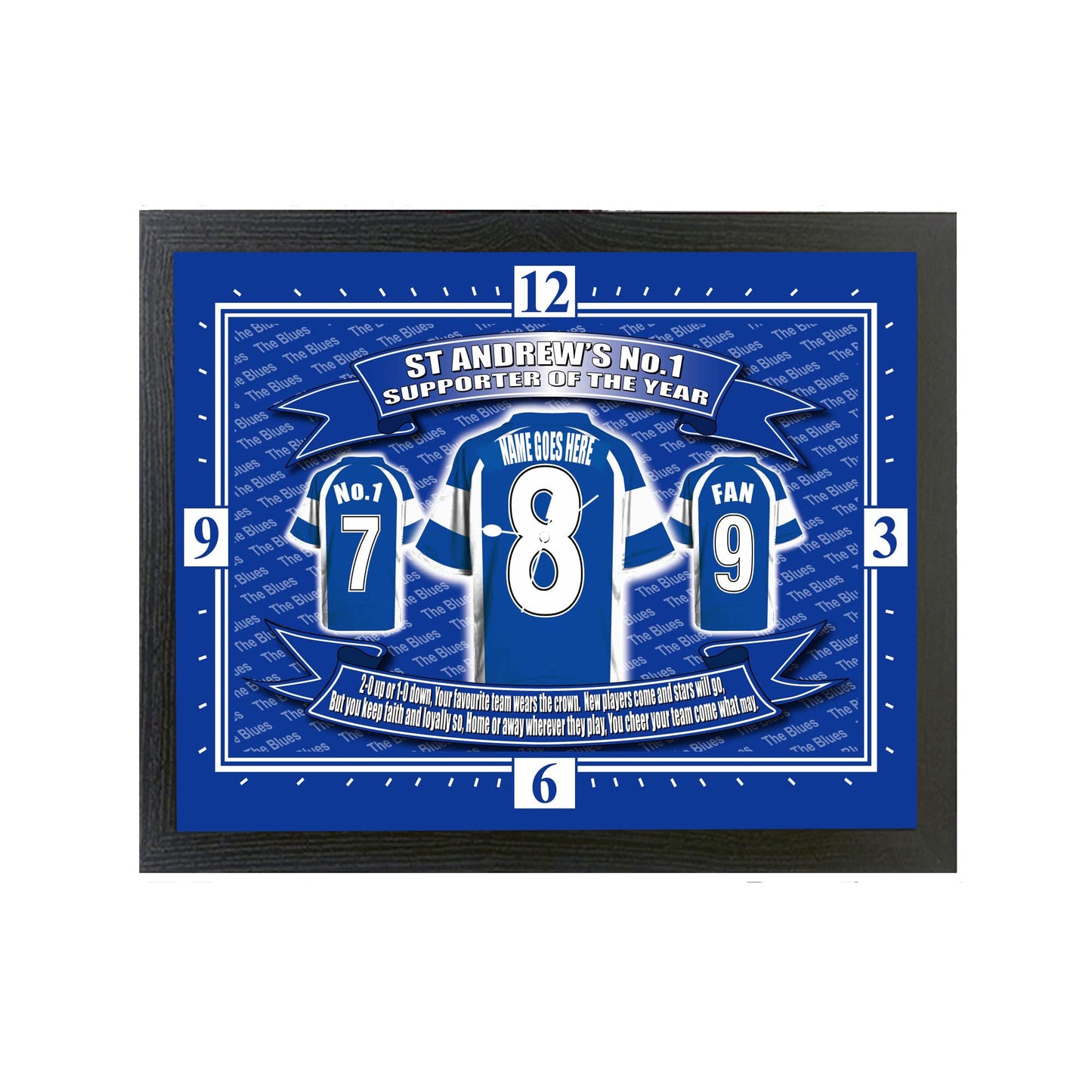 Birmingham Football Shirt Personalised Clock Gift Present