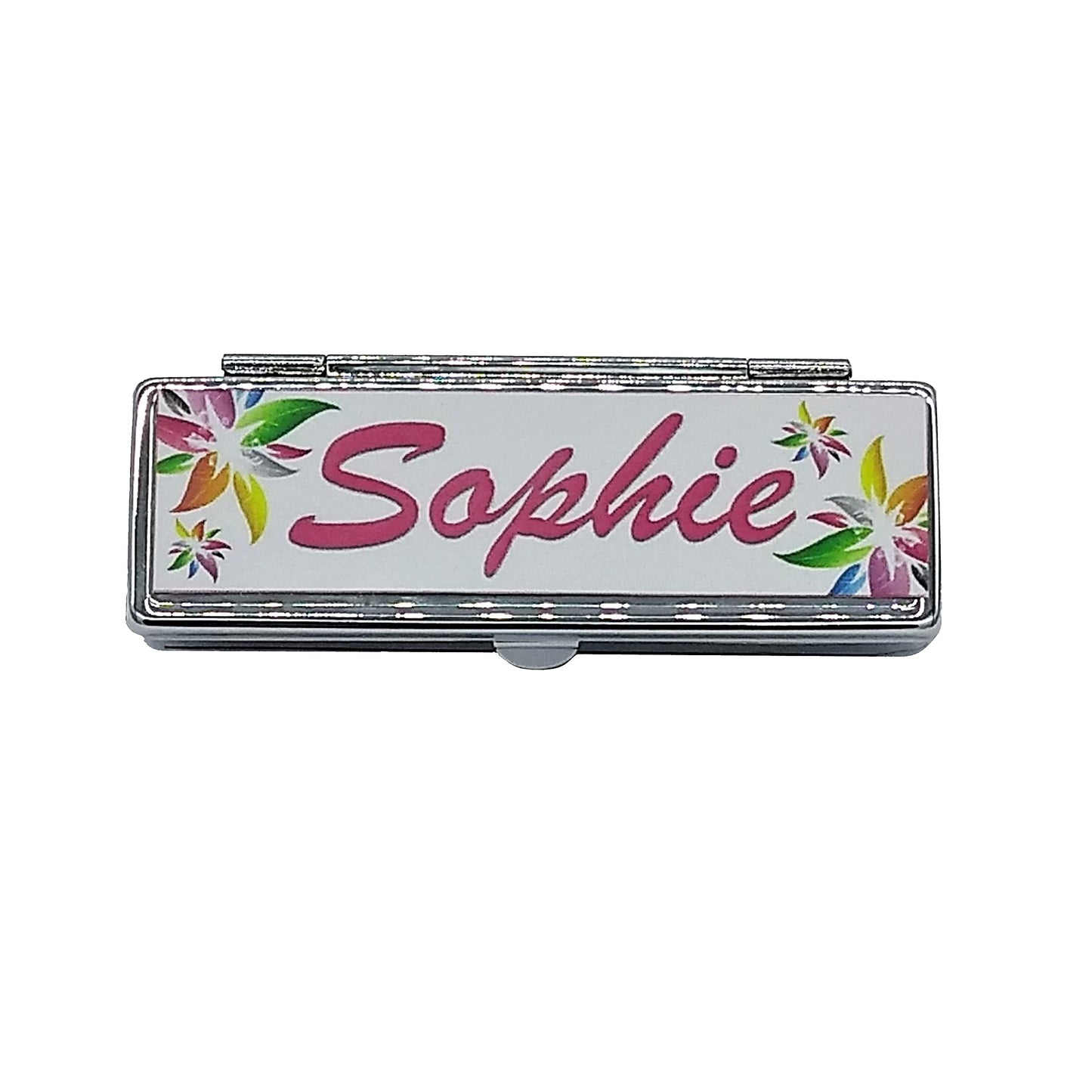 Personalised Rainbow Flowers Silver Metal Lipstick Holder Case Gift