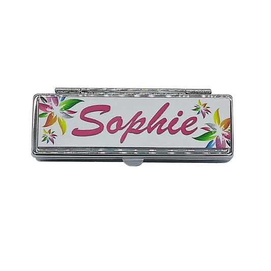 Personalised Rainbow Flowers Silver Metal Lipstick Holder Case Gift
