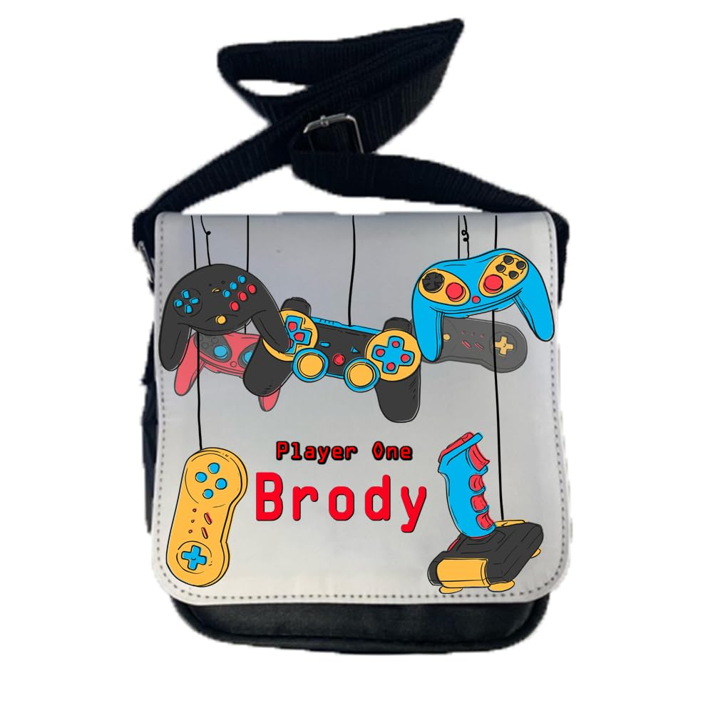 Kids Childrens Personalised Gaming Controllers School Messenger Bag