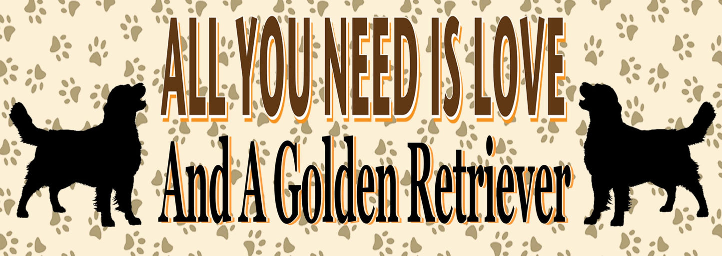 Golden Retriever Water Bottle - All You Need Is Love - Silver Aluminium - Two Lids - Unisex Gift