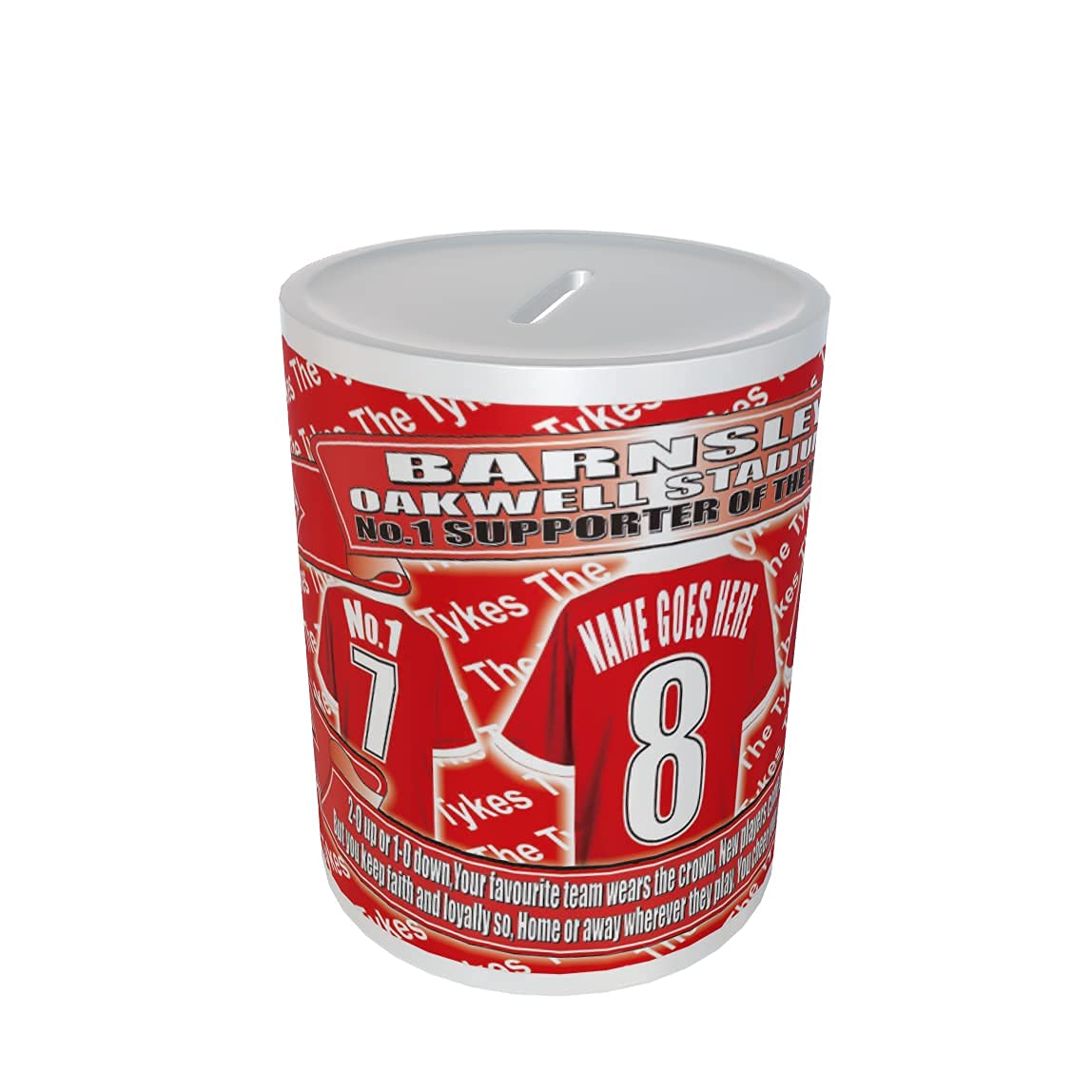 Barnsley Football Shirt Personalised Ceramic Money Box Gift