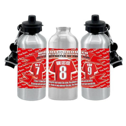 Middles(brough) Personalised Football Shirt Silver Aluminium Two Lid Unisex Water Bottle Gift