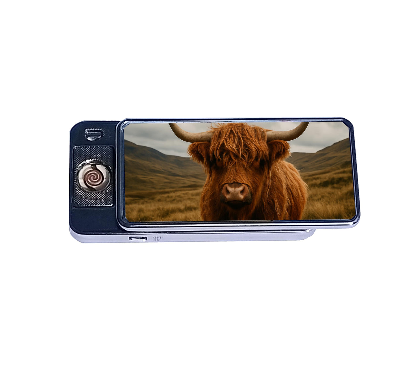 Scottish Highland Cow USB Rechargeable Lighter – Windproof Flameless Electric Coil with Cute Cow Design – Eco-Friendly USB for Candles, BBQ & Gifts